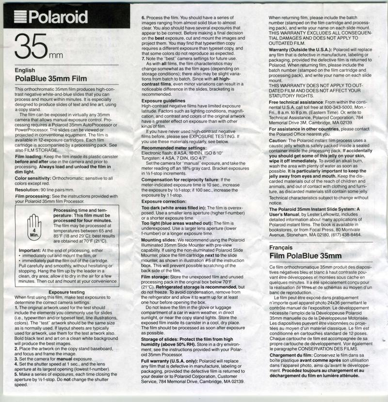 Polaroid PolaBlue 35mm 35mm film box leaflet
