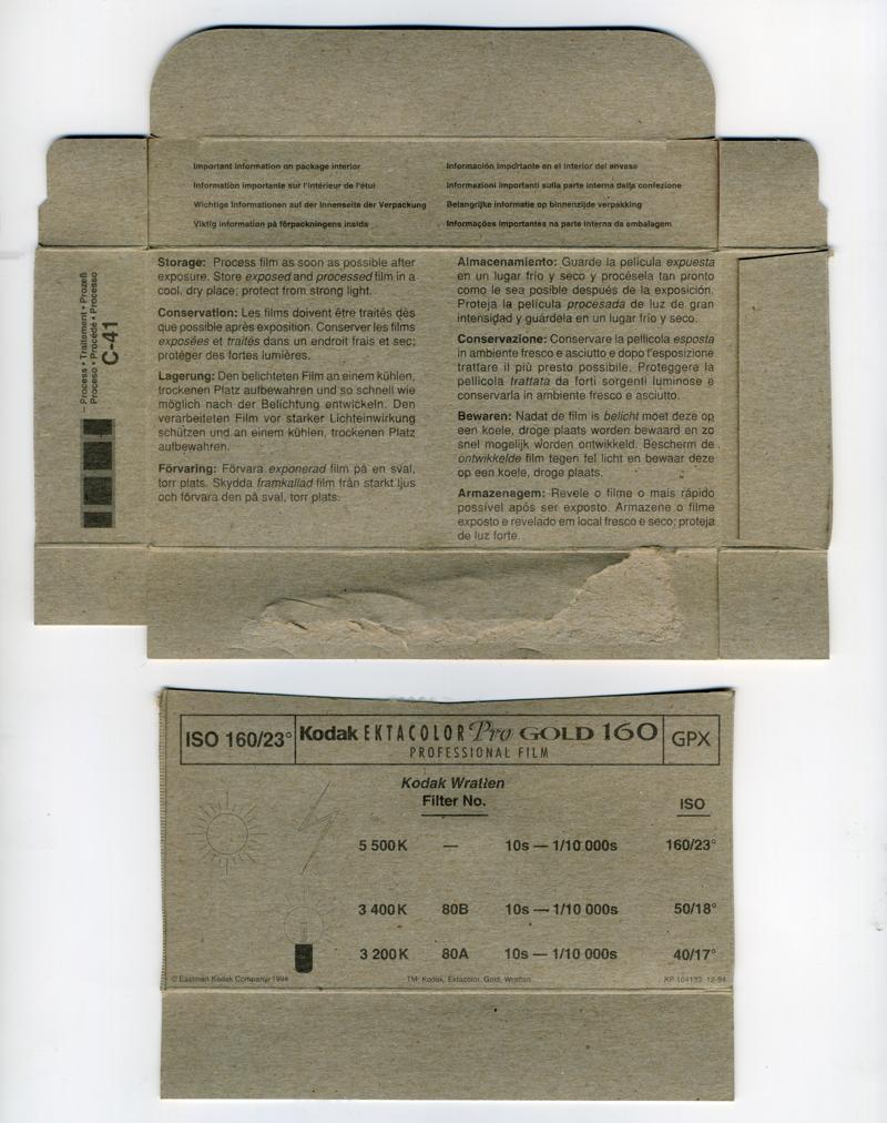 Kodak Ektacolor Pro Gold 220 film box inside