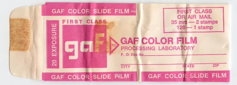 GAF Color Slide Film 126 film box processing envelope