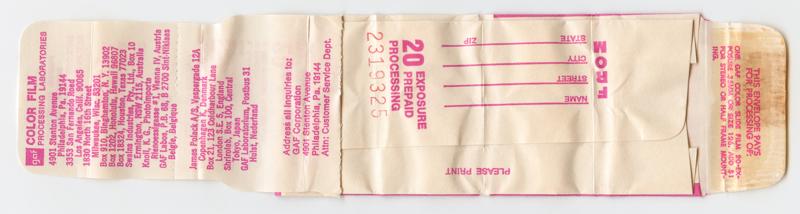 GAF Color Slide Film 126 film box processing envelope