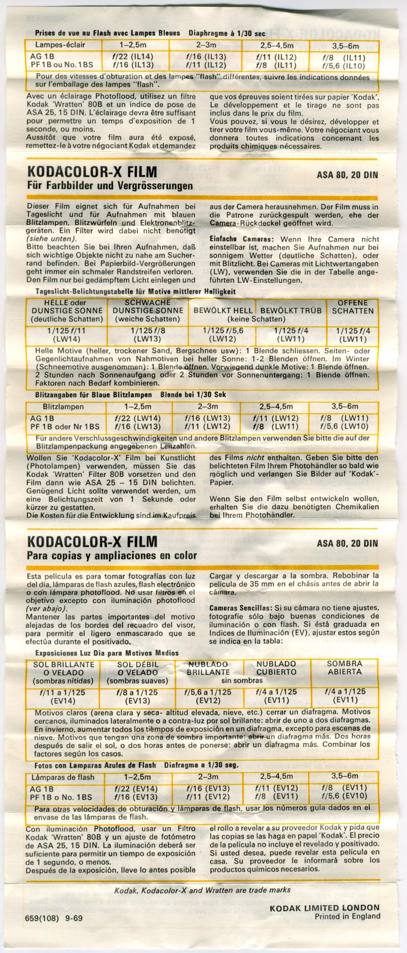 Kodak Kodacolor-X 120 film box leaflet