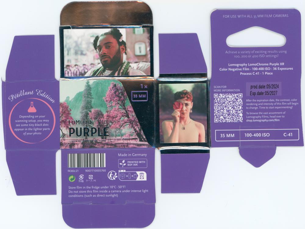 Lomography Lomochrome Purple 35mm film box outside