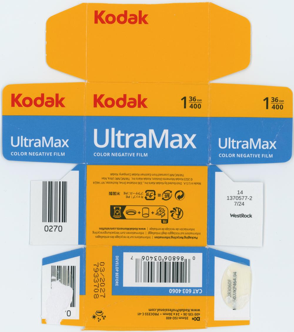 Kodak UltraMax 35mm film box outside