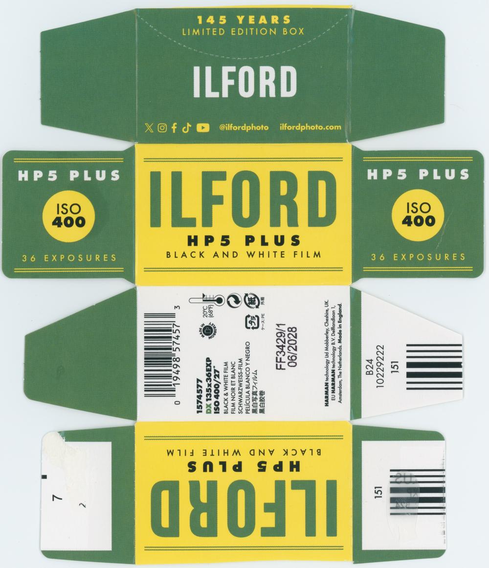 Ilford HP5 Plus 35mm film box outside
