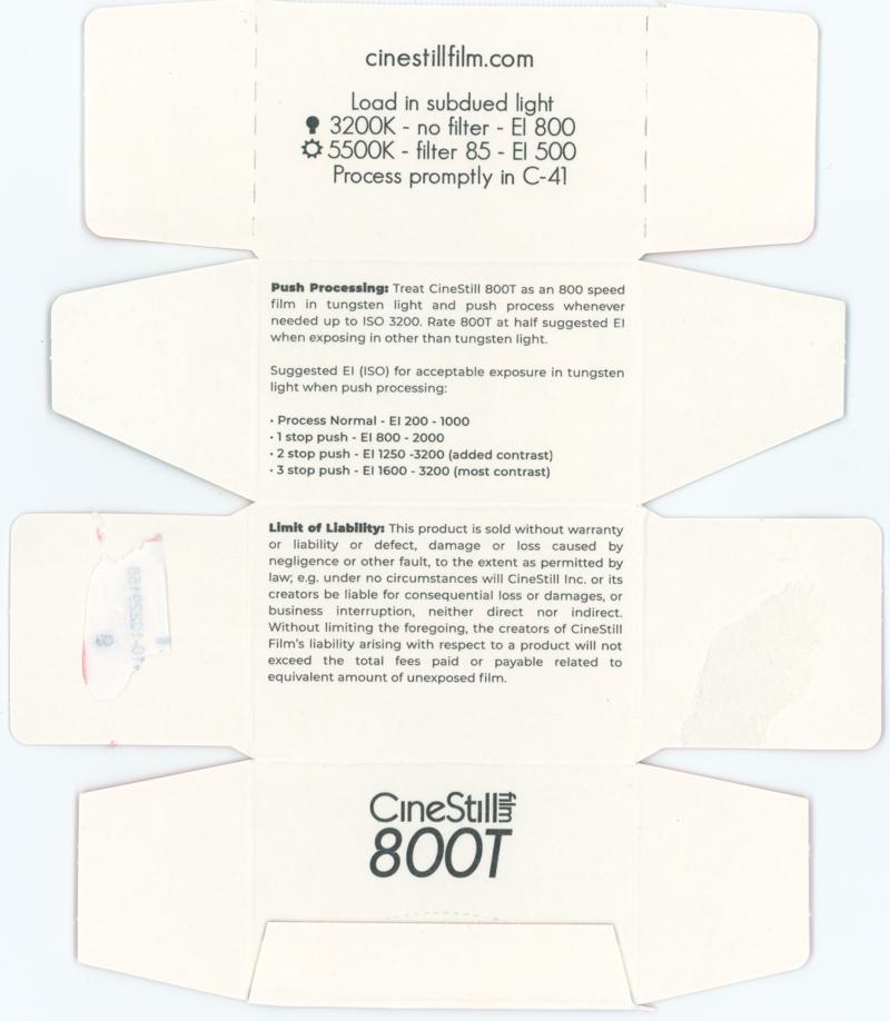 CineStill 800T 35mm film box inside