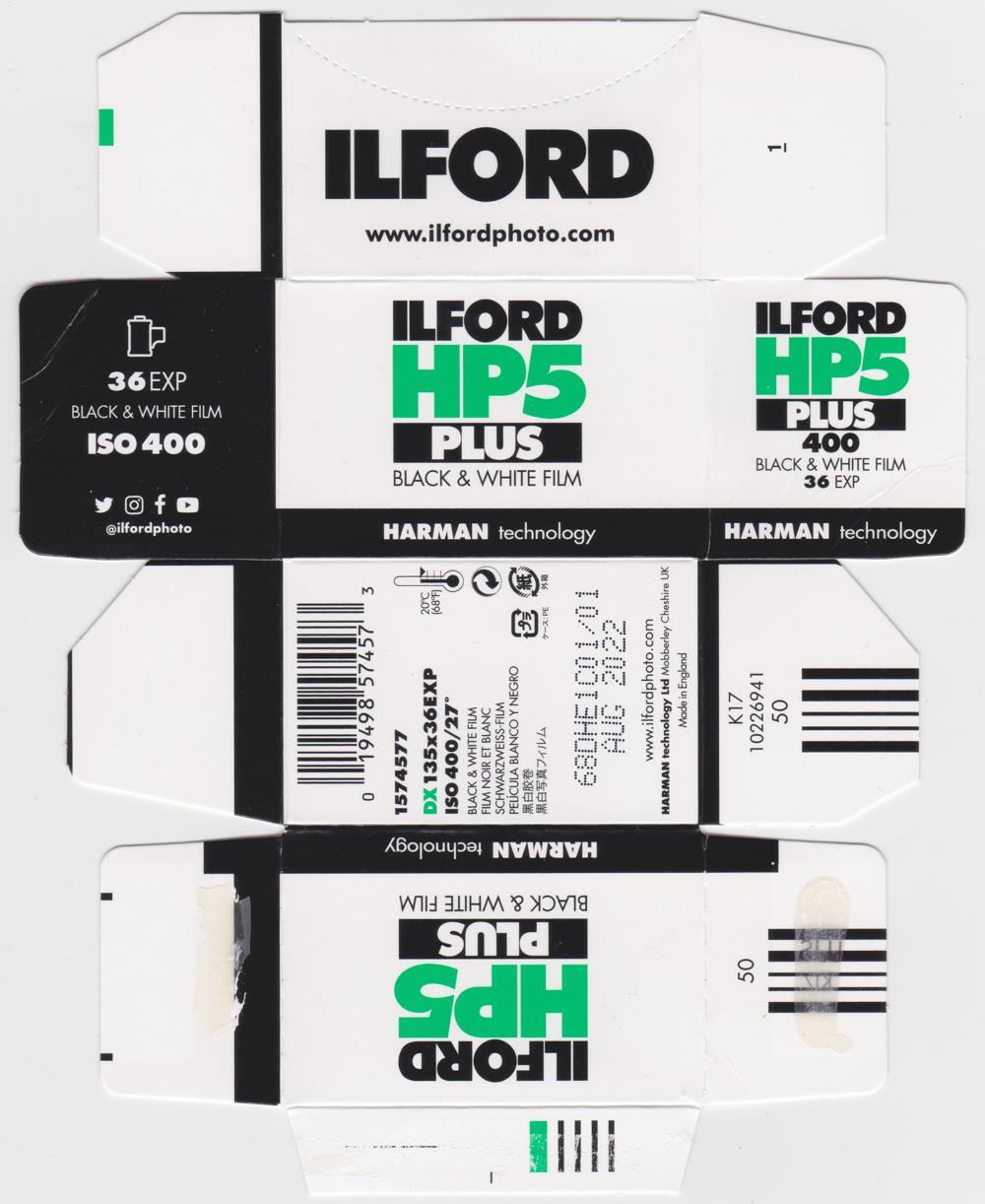 Ilford HP5 Plus 35mm film box outside