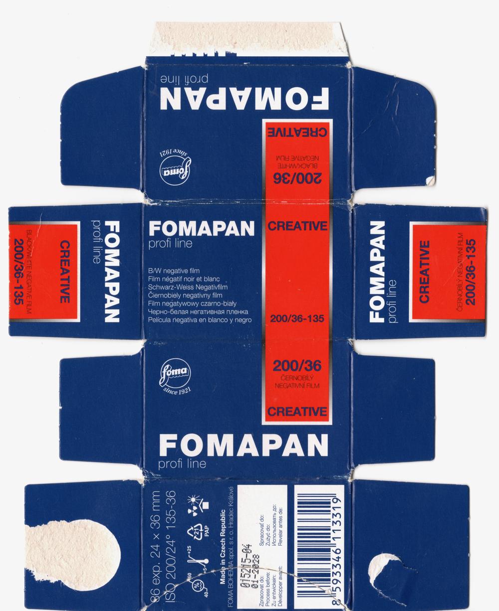 Foma Fomapan 35mm film box outside
