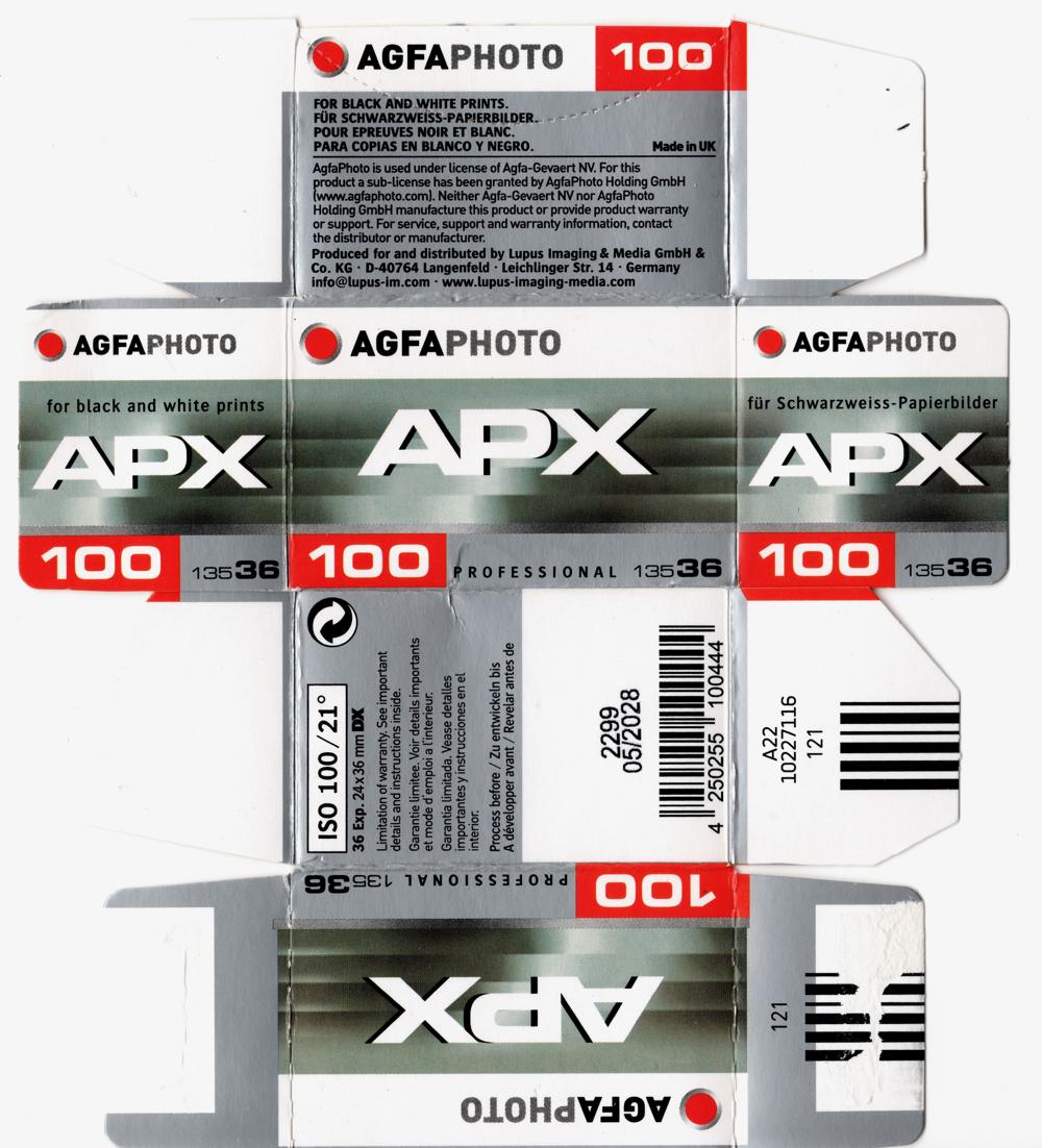 Agfa APX 35mm film box outside