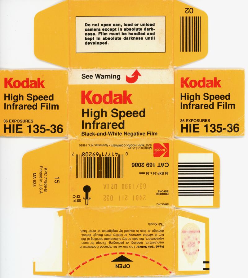 Kodak High Speed Infrared 35mm film box outside