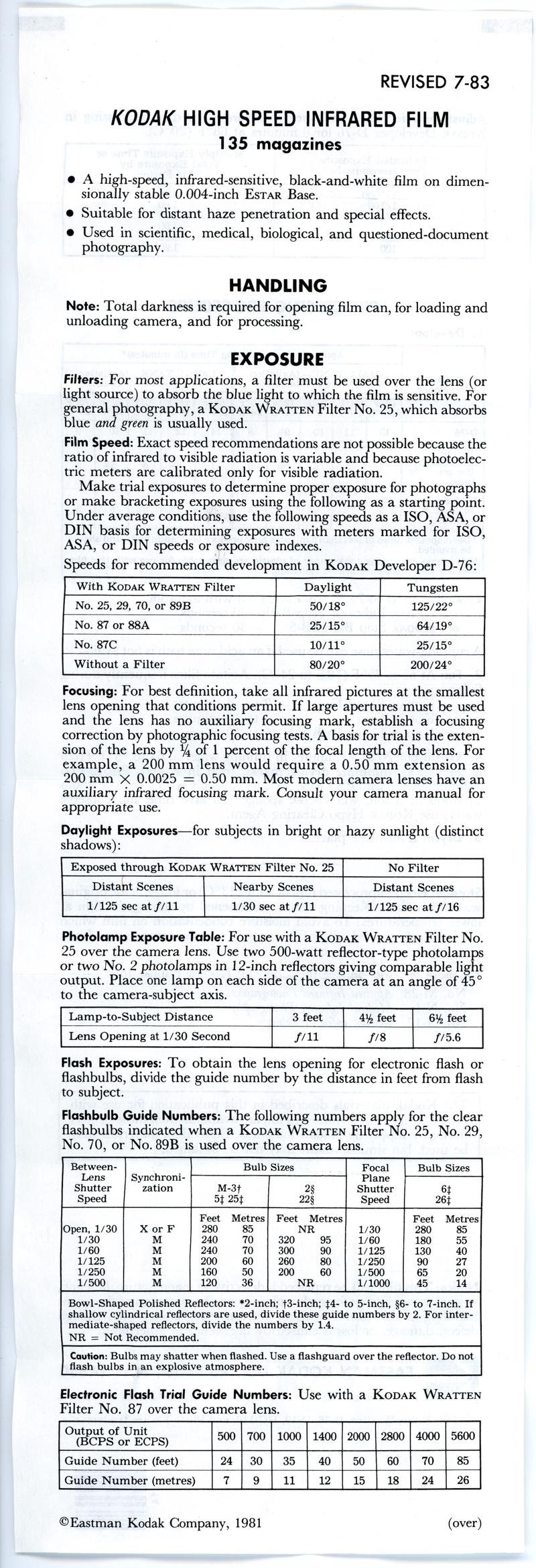 Kodak High Speed Infrared 35mm film box leaflet