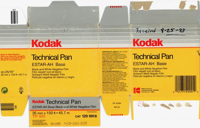Kodak Technical Pan 35mm film box outside