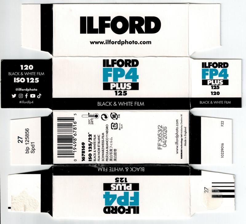 Ilford FP4 Plus 120 film box outside
