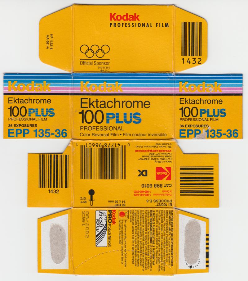Kodak Ektachrome 100 Plus 35mm film box outside
