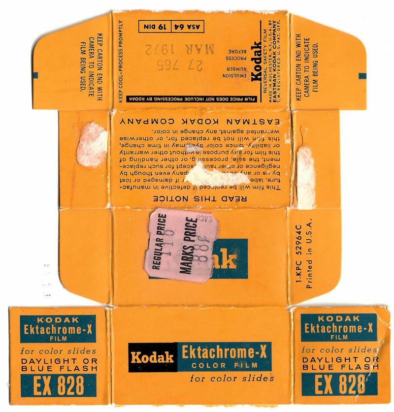 Kodak Ektachrome-X 828 film box outside