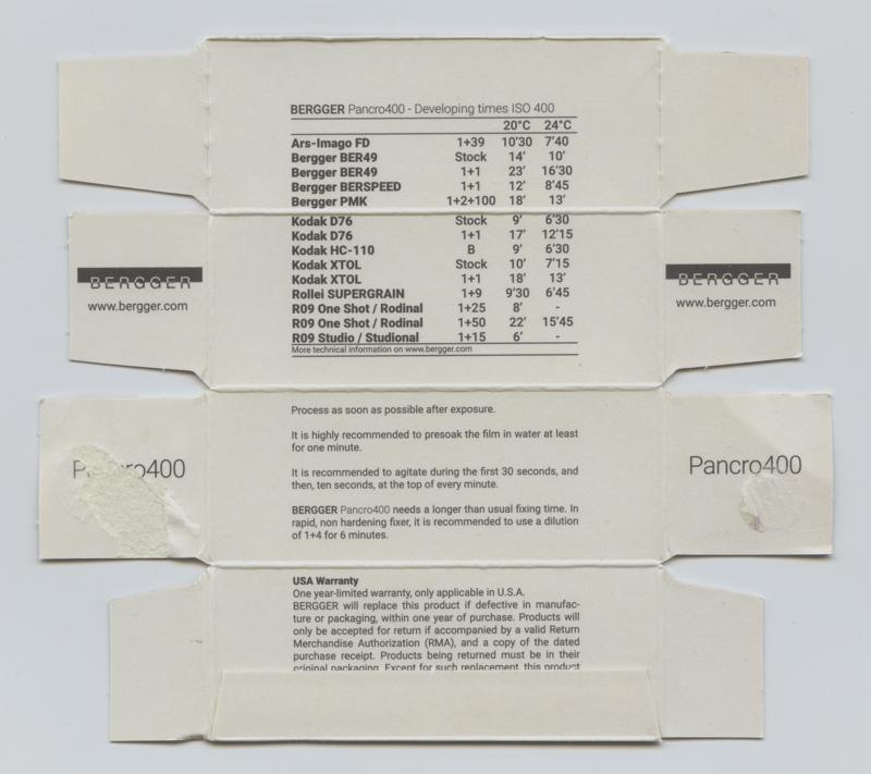 Bergger Pancro400 120 film box inside