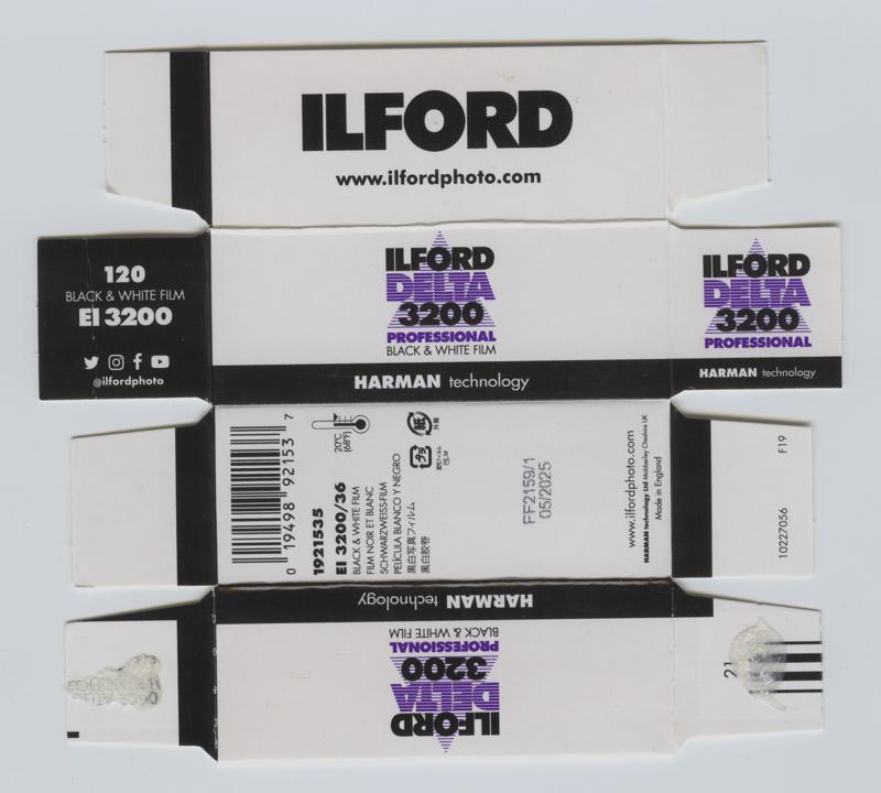 Ilford Delta 120 film box outside
