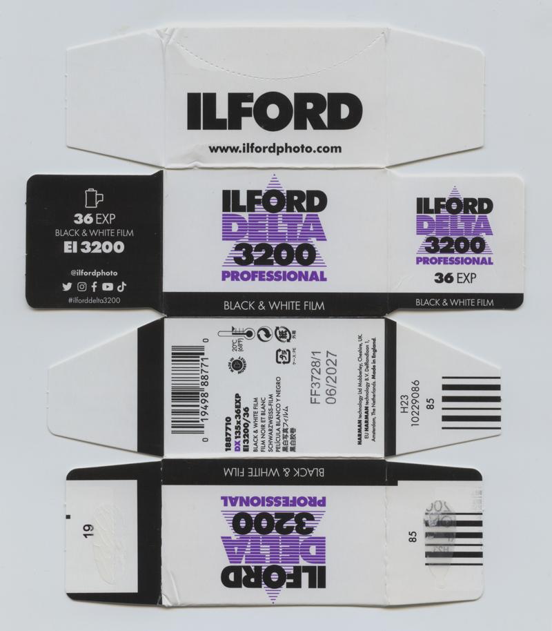 Ilford Delta 35mm film box outside