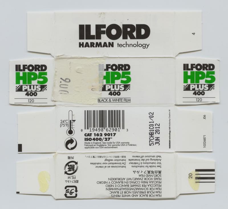 Ilford HP5 Plus 120 film box outside
