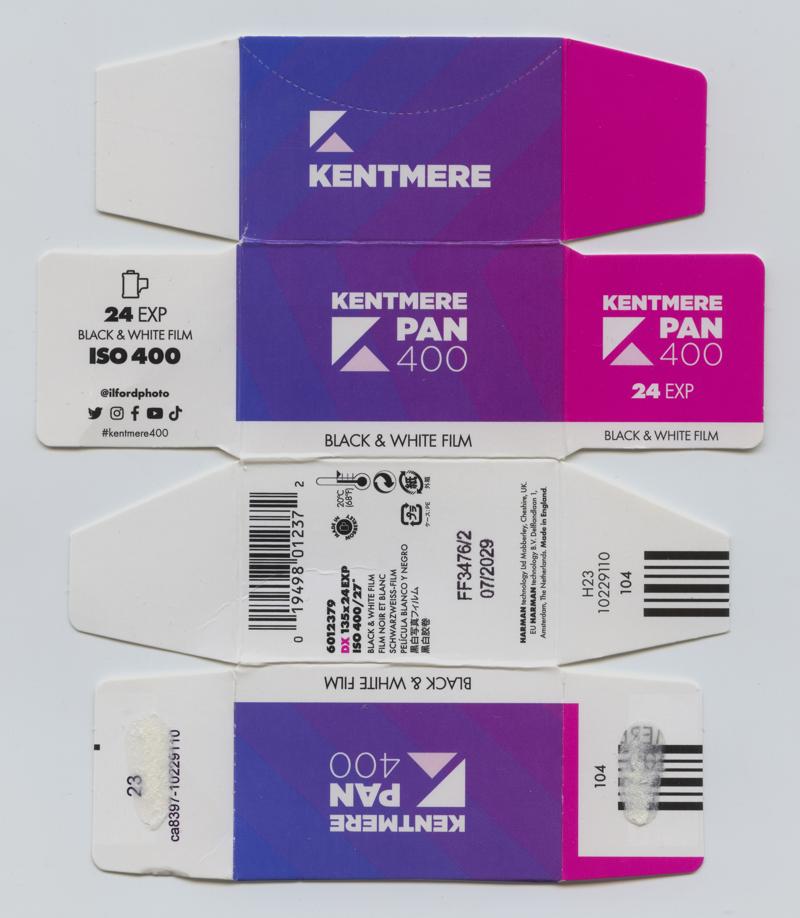 Kentmere PAN 35mm film box outside