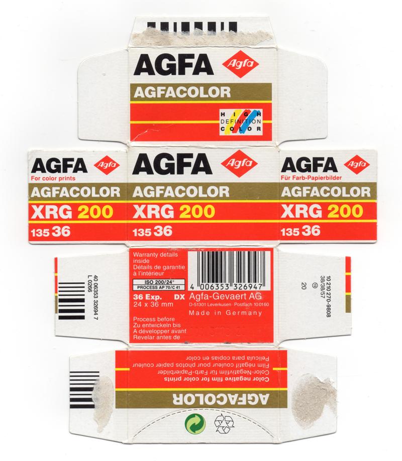 Agfa Agfacolor XRG 35mm film box outside