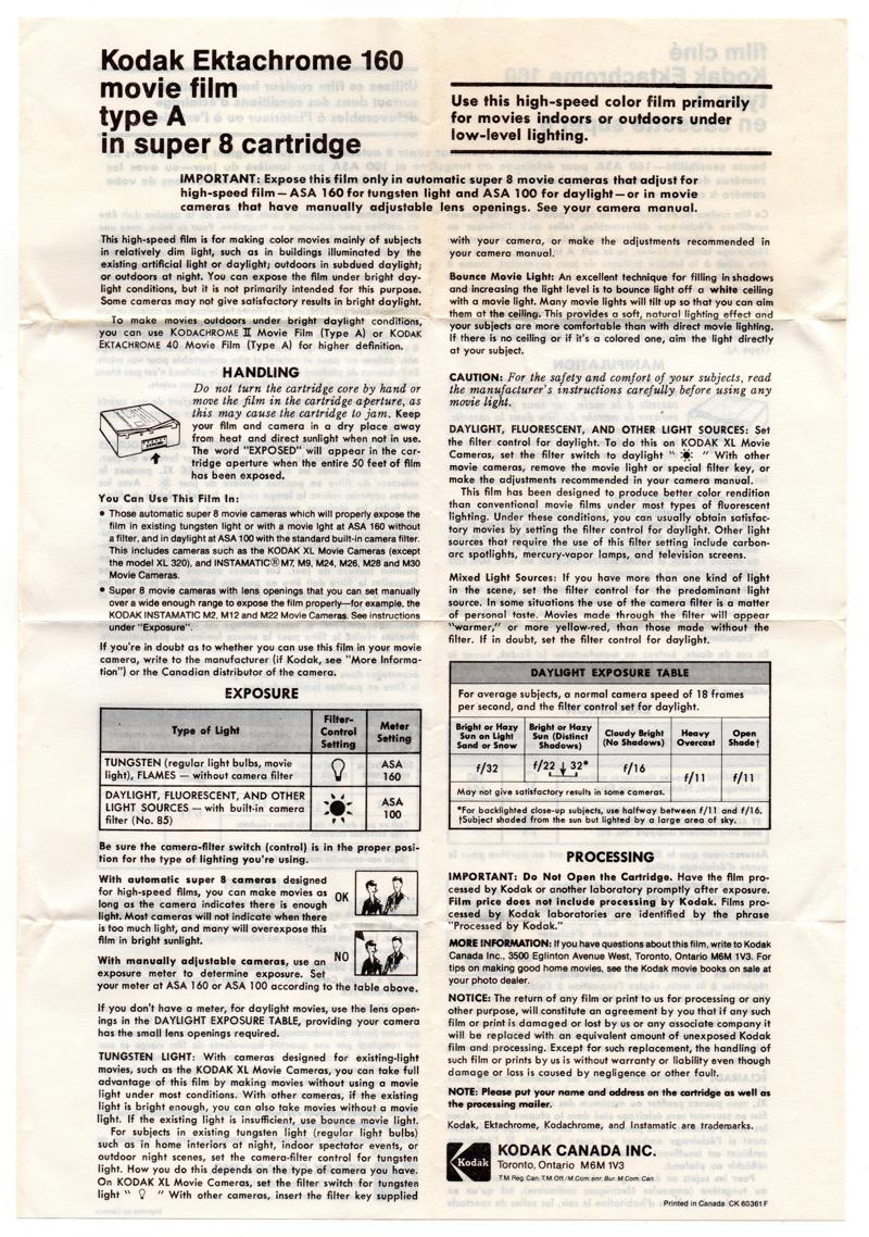 Kodak Ektachrome Super 8 film box leaflet