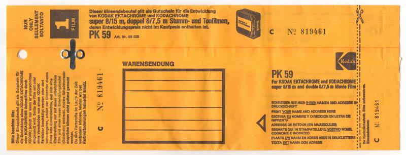 Kodak Ektachrome Super 8 film box processing envelope