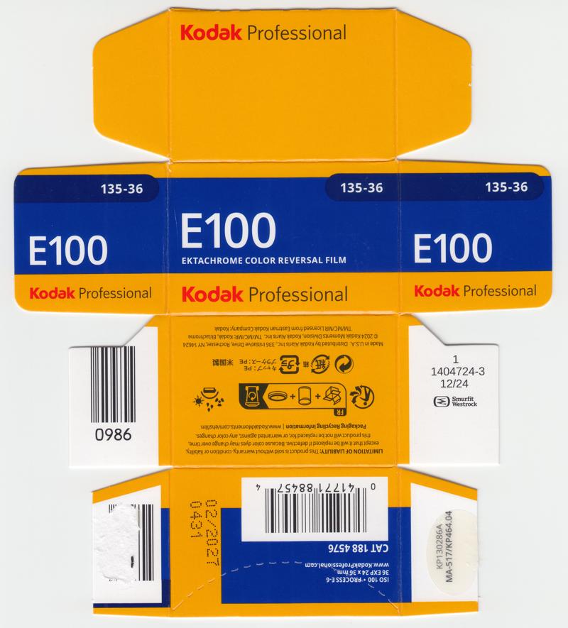 Kodak Ektachrome E100 35mm film box outside