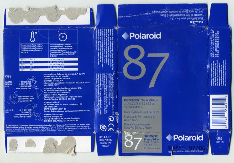 Polaroid 87 Pack Film film box outside