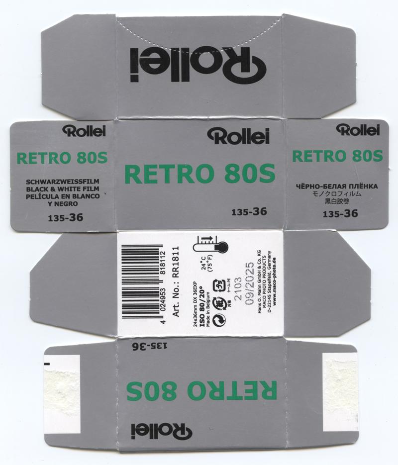 Rollei Retro 80S 35mm film box outside