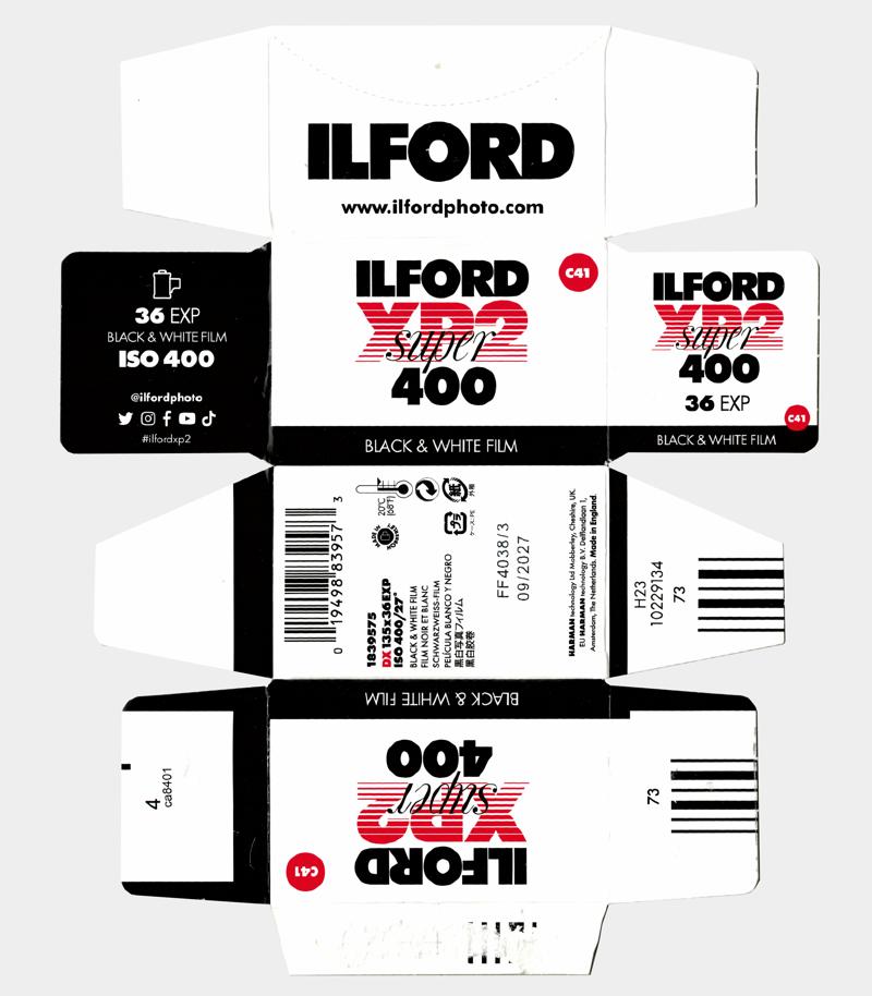 Ilford XP2 Super 35mm film box outside