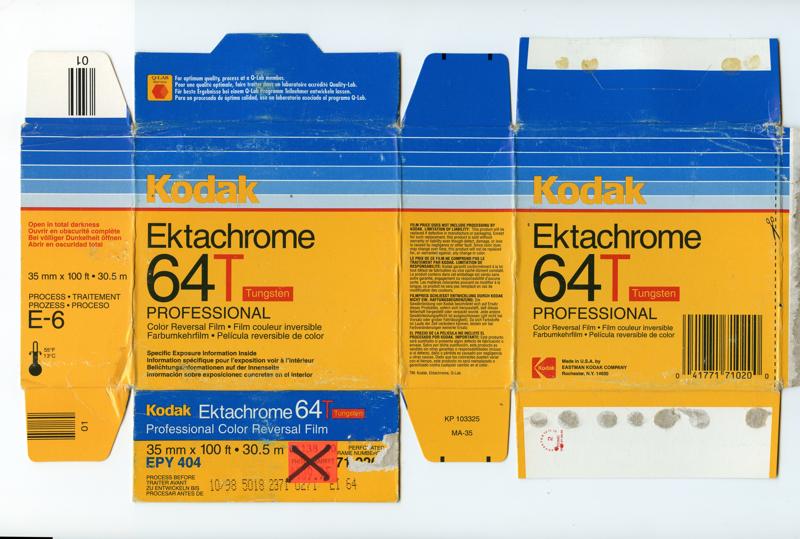 Kodak Ektachrome 64T 35mm film box outside