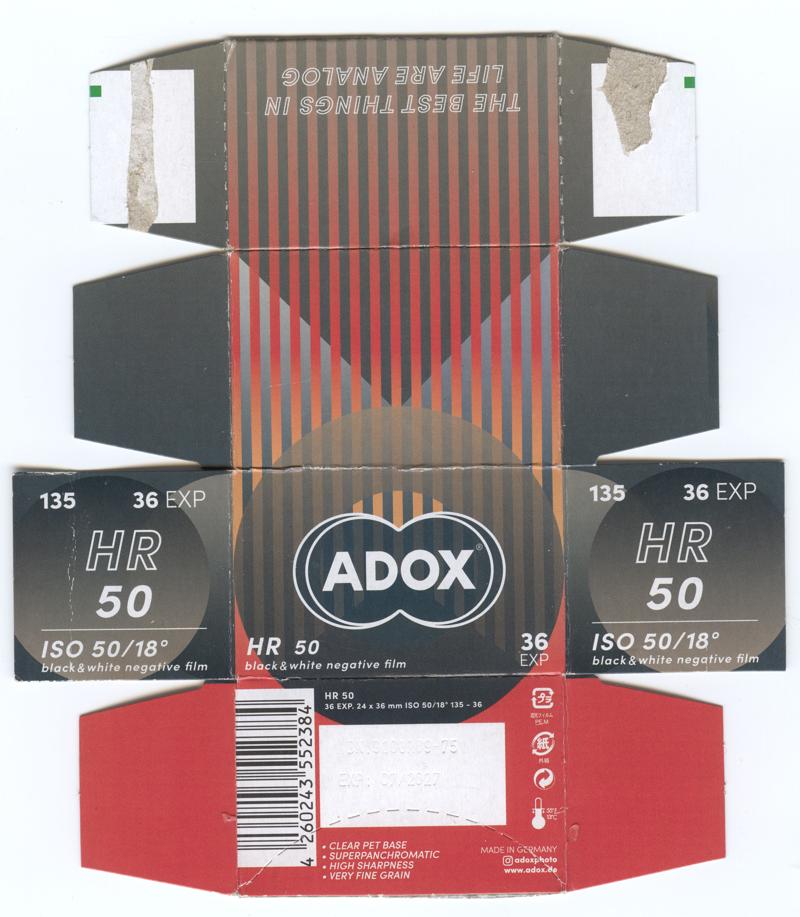 Adox HR 50 35mm film box outside