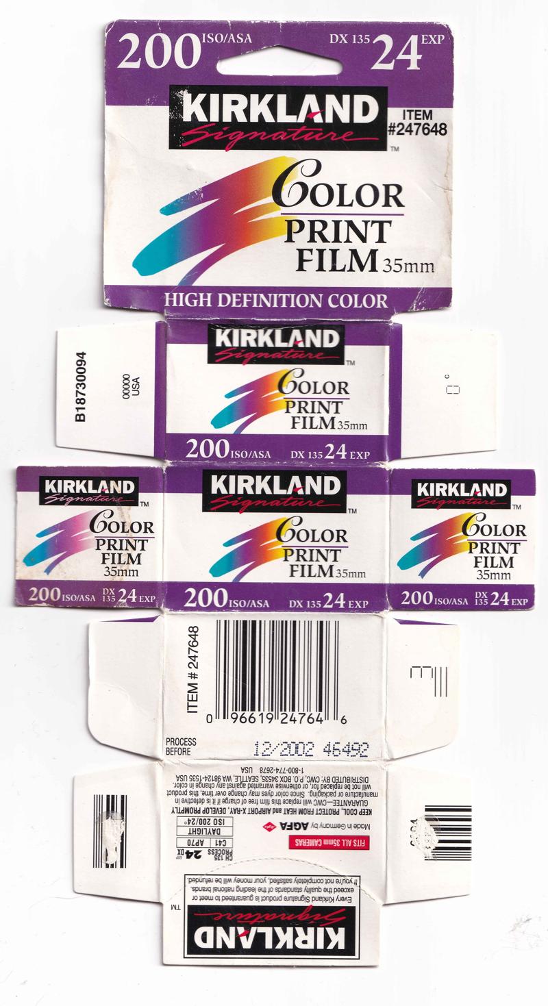 Kirkland Signature Color Print Film 35mm film box outside
