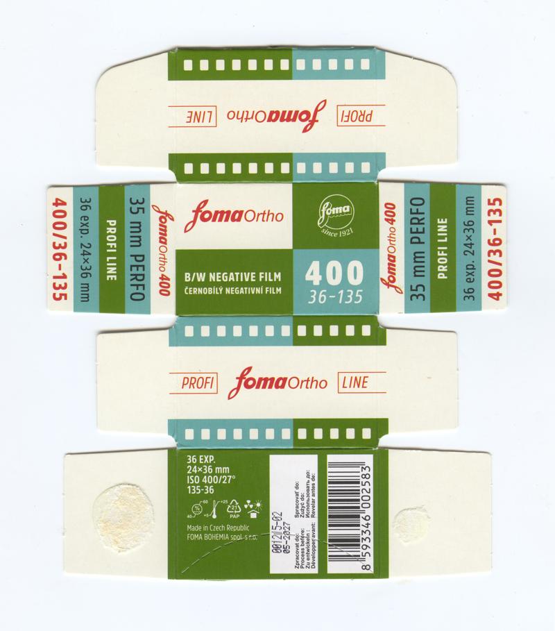 Foma Ortho 400 35mm film box outside
