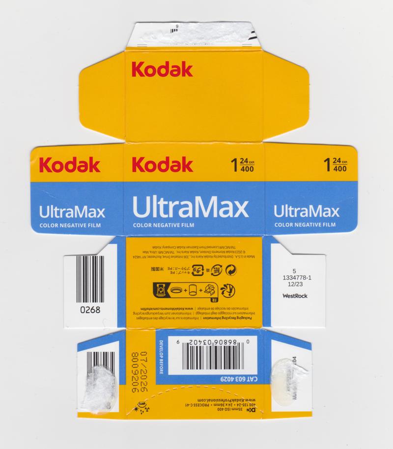 Kodak UltraMax 35mm film box outside