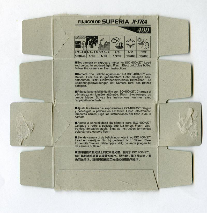 Fujifilm Fujicolor Superia X-TRA 120 film box inside