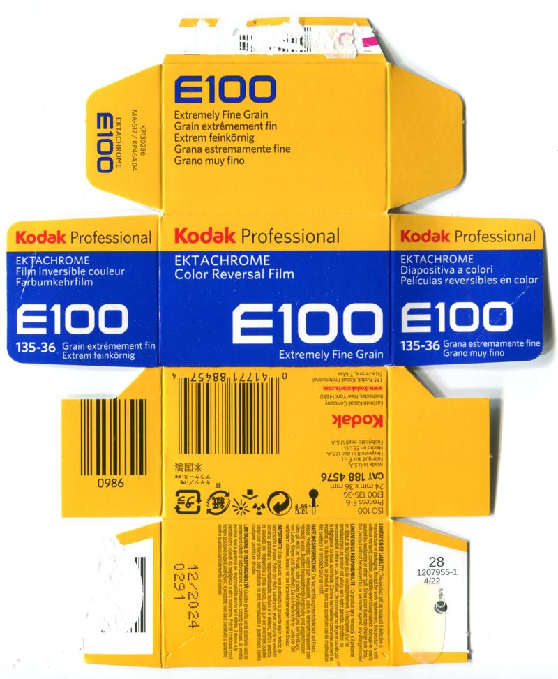 Kodak Ektachrome E100 35mm film box outside