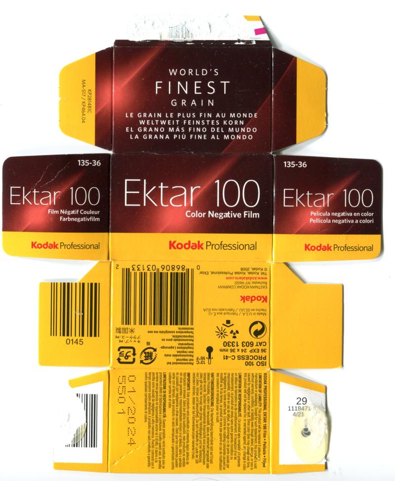 Kodak Ektar 100 35mm film box outside