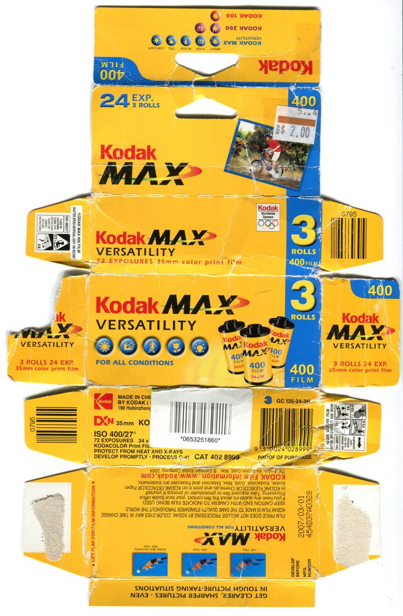 Kodak MAX 35mm film box outside