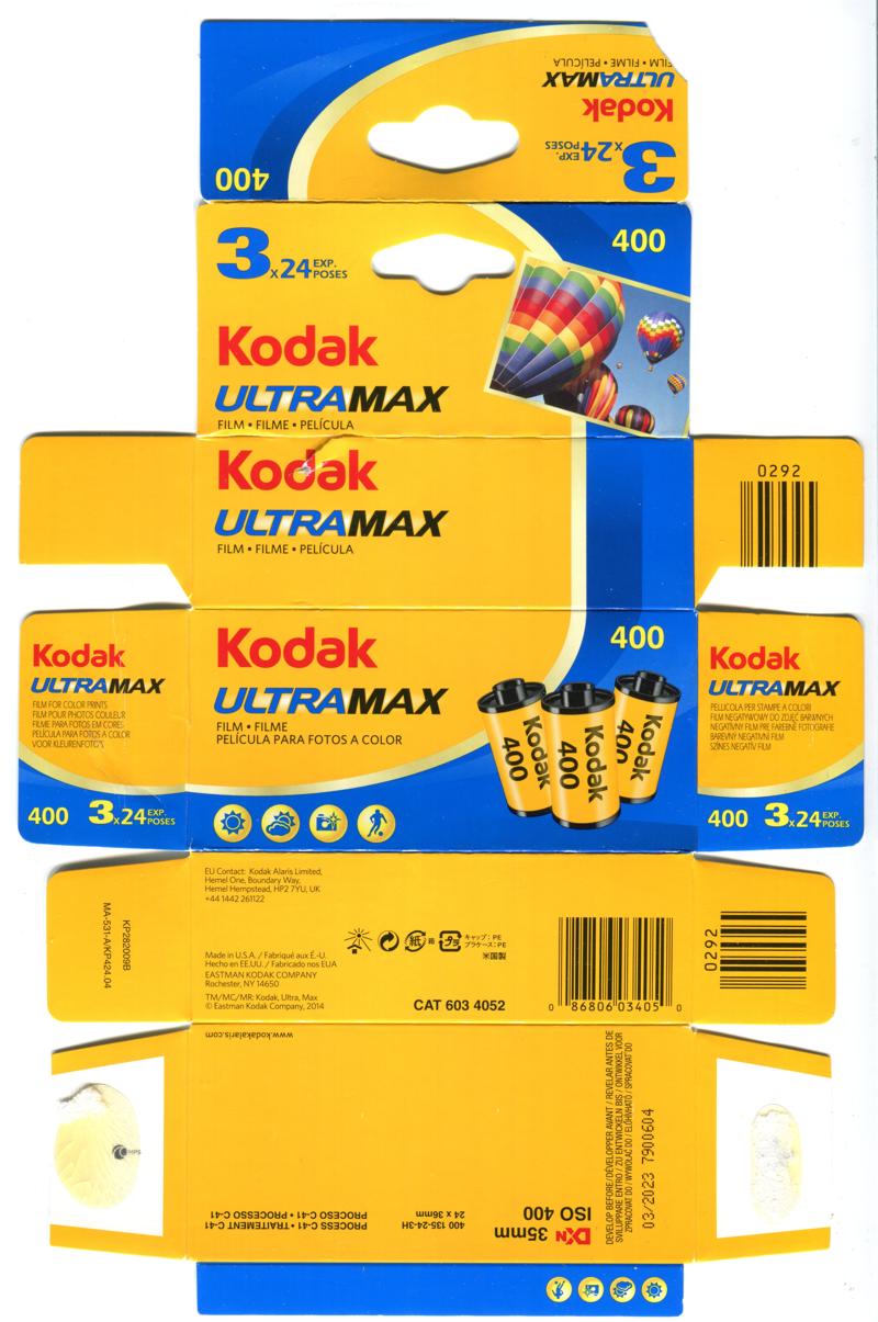 Kodak UltraMax 35mm film box outside