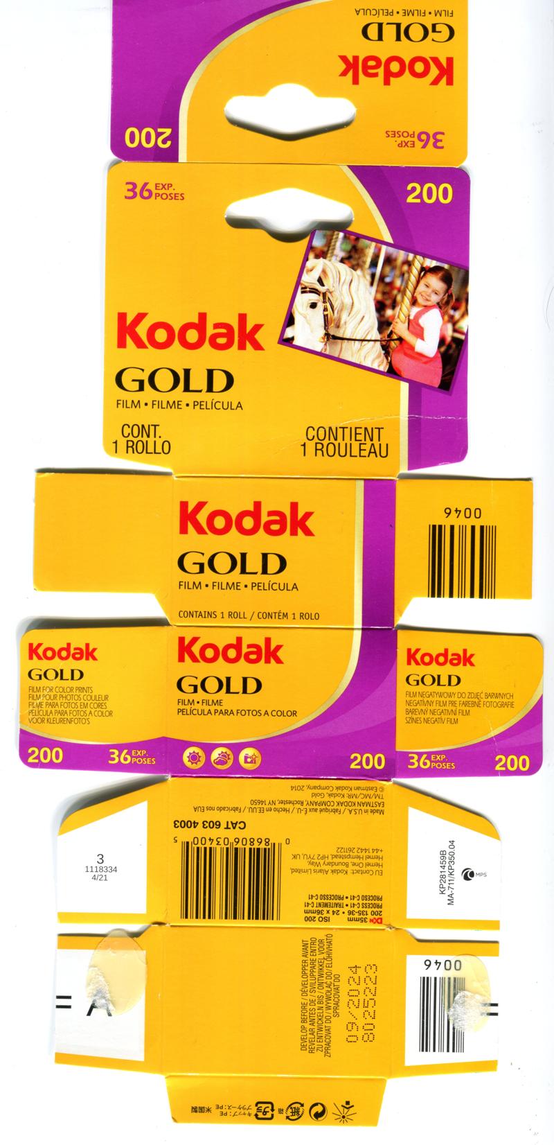 Kodak Gold 35mm film box outside