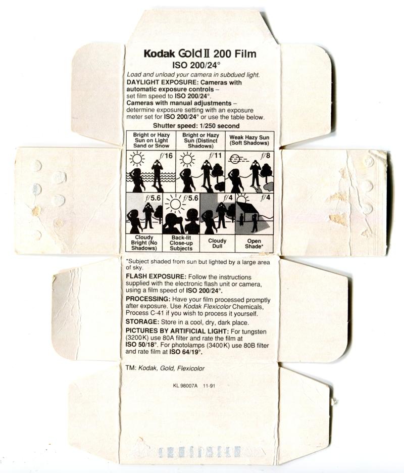 Kodak Gold II 35mm film box inside