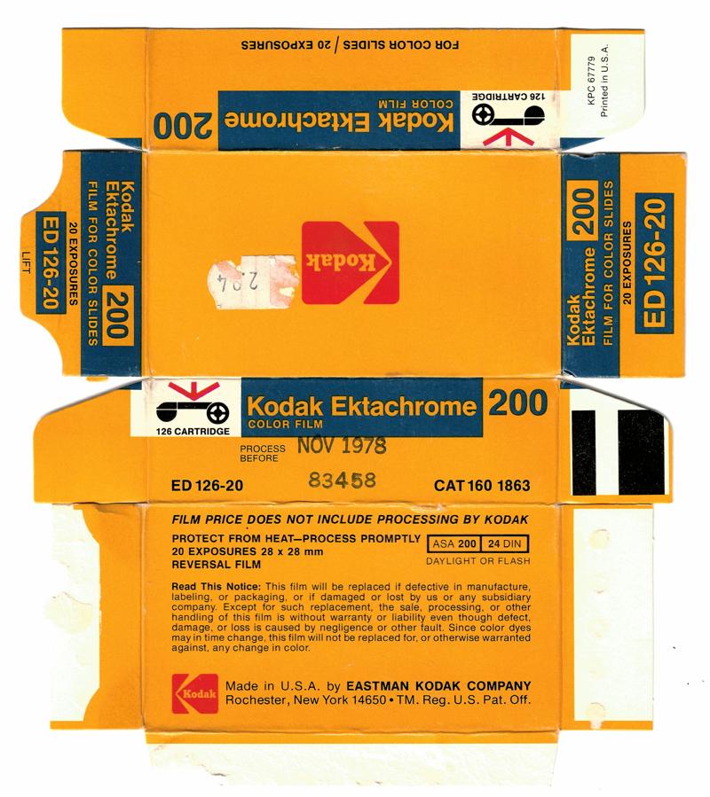 Kodak Ektachrome 200 126 film box outside