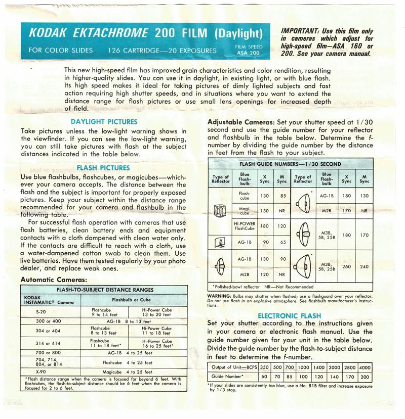 Kodak Ektachrome 200 126 film box leaflet