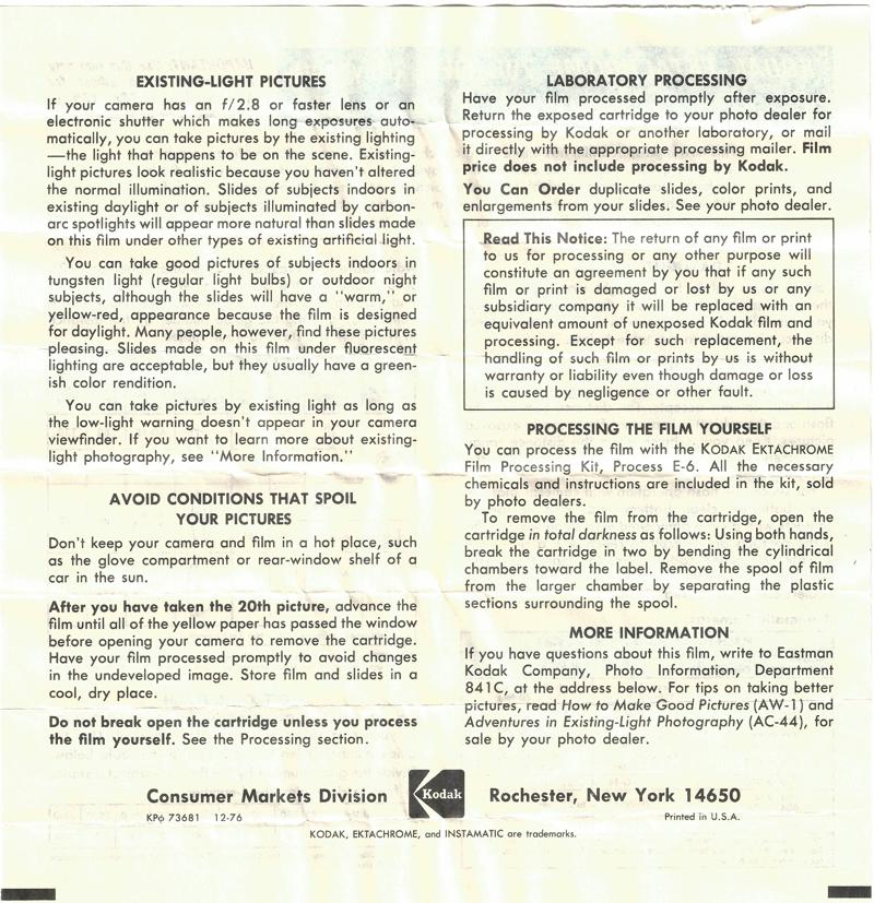 Kodak Ektachrome 200 126 film box leaflet