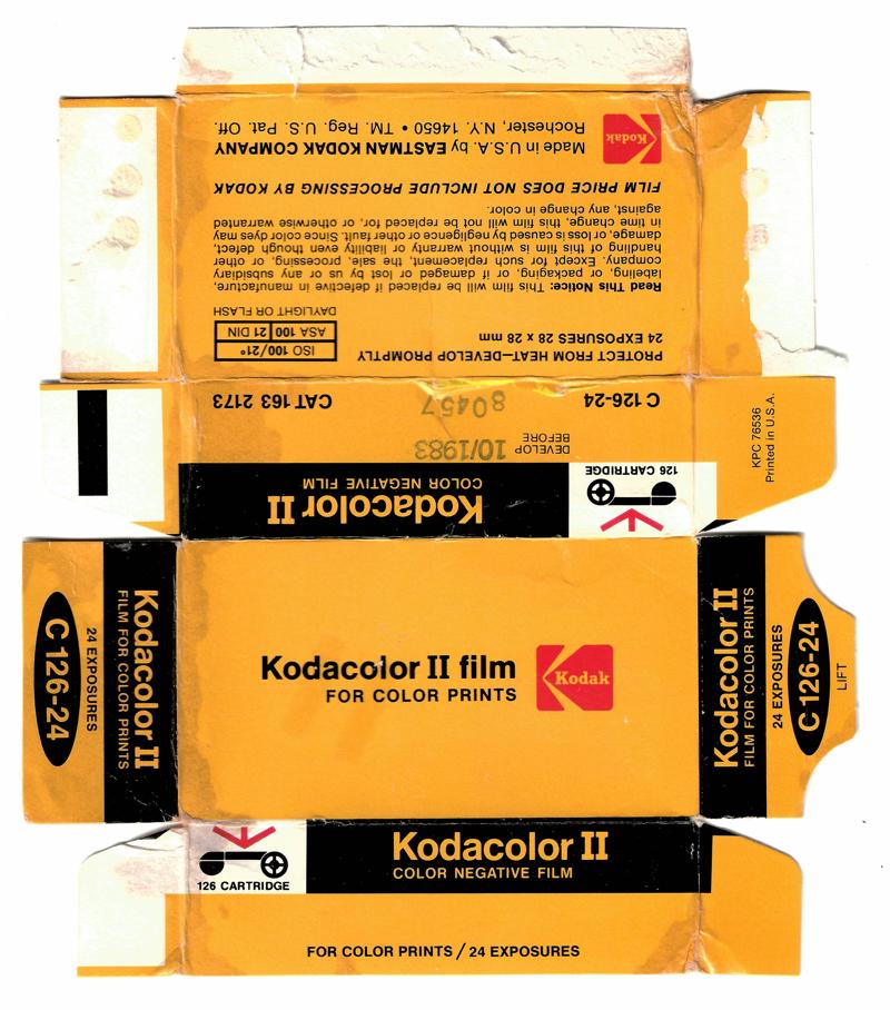 Kodak Kodacolor II 126 film box outside