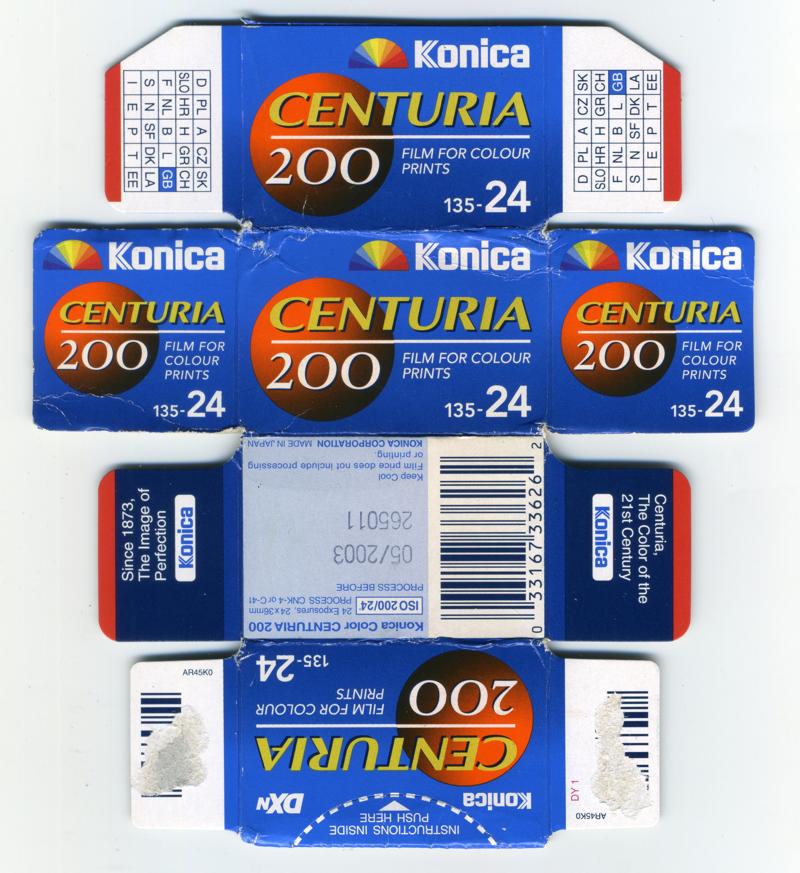 Konica Centuria 200 35mm film box outside