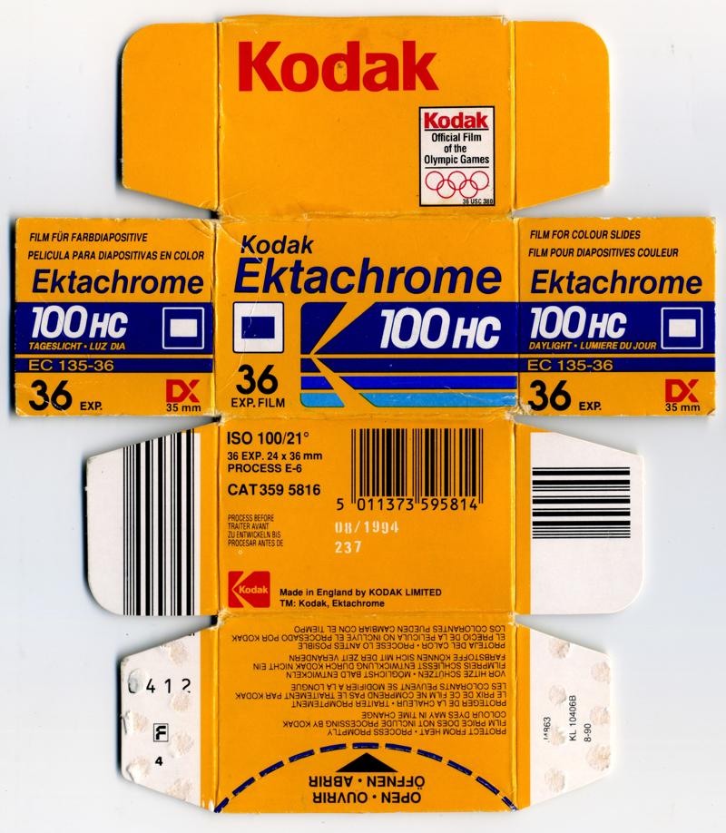 Kodak Ektachrome 100HC 35mm film box outside