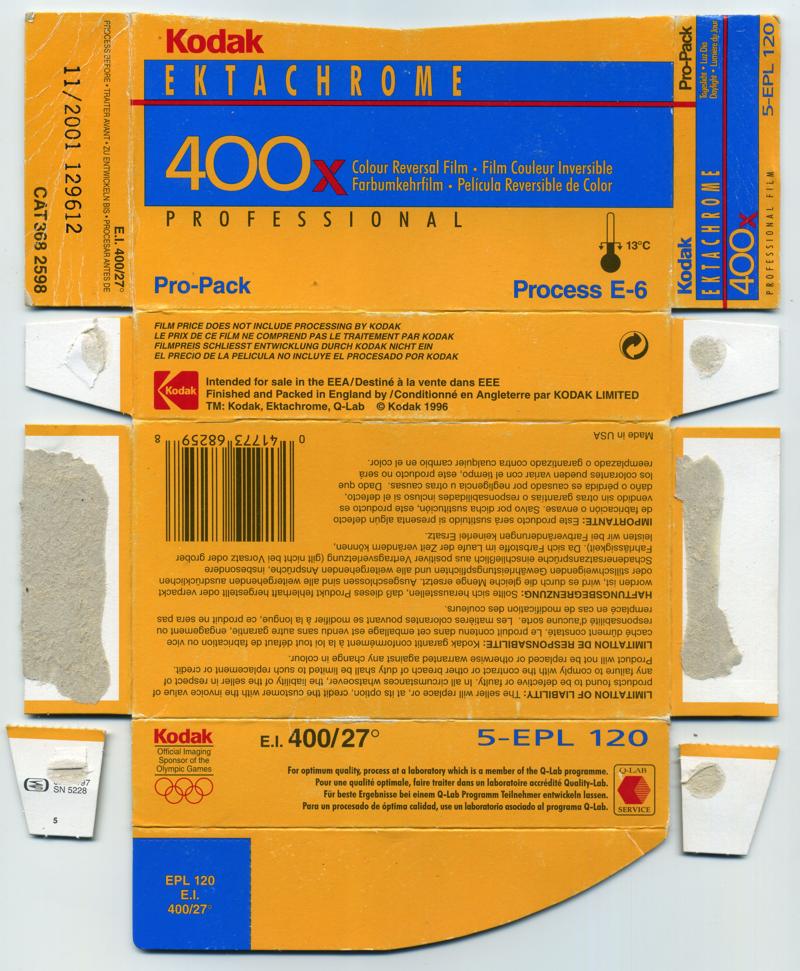 Kodak Ektachrome 400X 120 film box outside