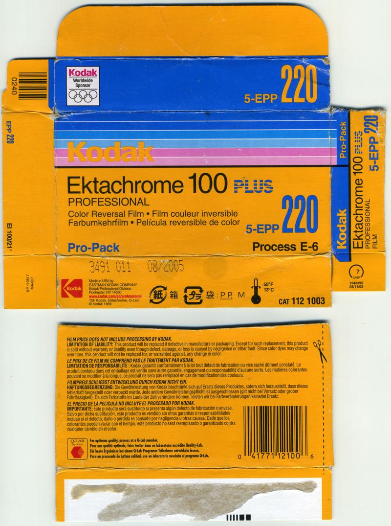 Kodak Ektachrome 100 Plus 220 film box outside